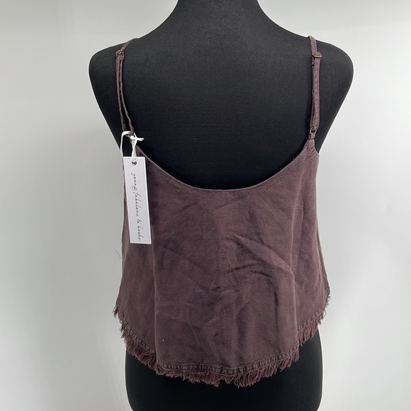 Young fabulous & broke brown tank linen blend raw edge button closure sz xs NWT - Picture 3 of 12
